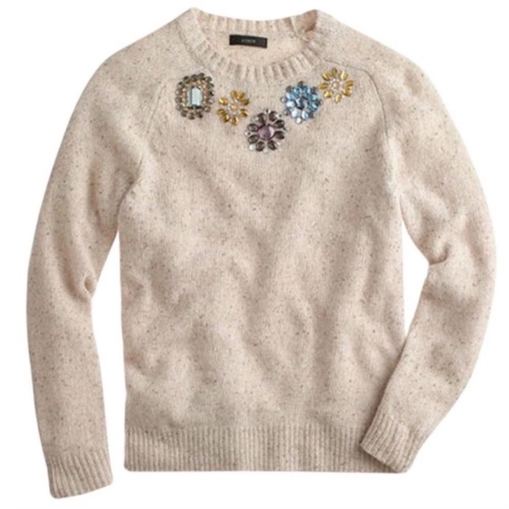 J. Crew jeweled Donegal wool crew neck sweater M